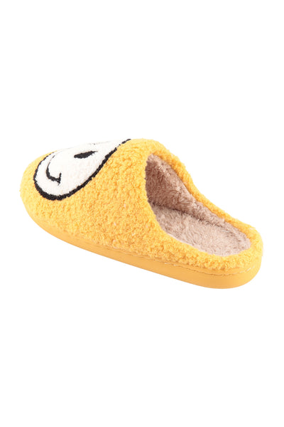 SMILEY FACE FUZZY FLEECE SOFT SLIPPER -LARGE YELLOW/1PAIR