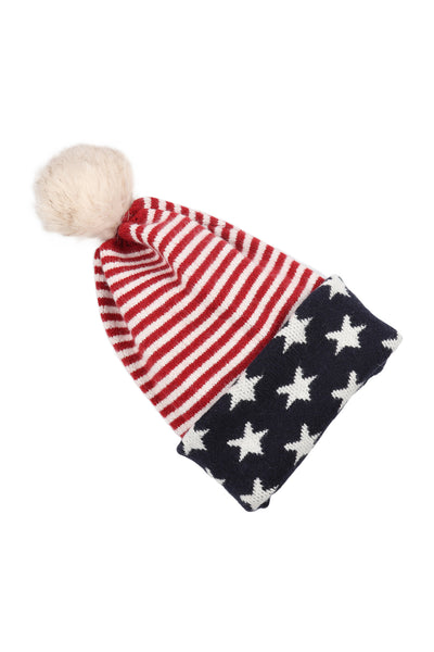 USA ACCENT LIGHT PRINT POM DUAL PURPOSE BEANIE SCARF/6PCS (NOW $2.50 ONLY!)