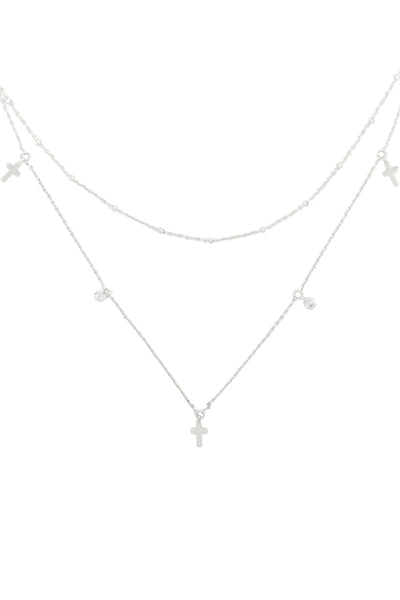 2 LAYERED CROSS CHARM NECKLACE