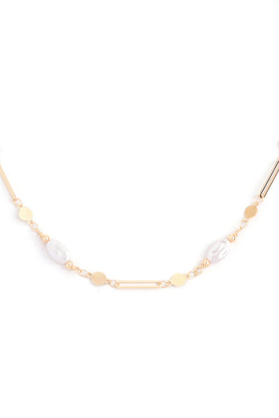 OVAL PEARL STATIONARY CHAIN NECKLACE