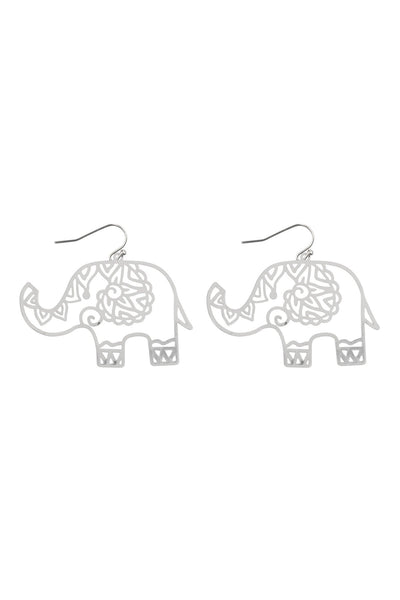 ELEPHANT FILIGREE DANGLE HOOK EARRINGS