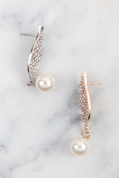 FEATHER DROP LINK PEARL BRIDAL EARRING SET