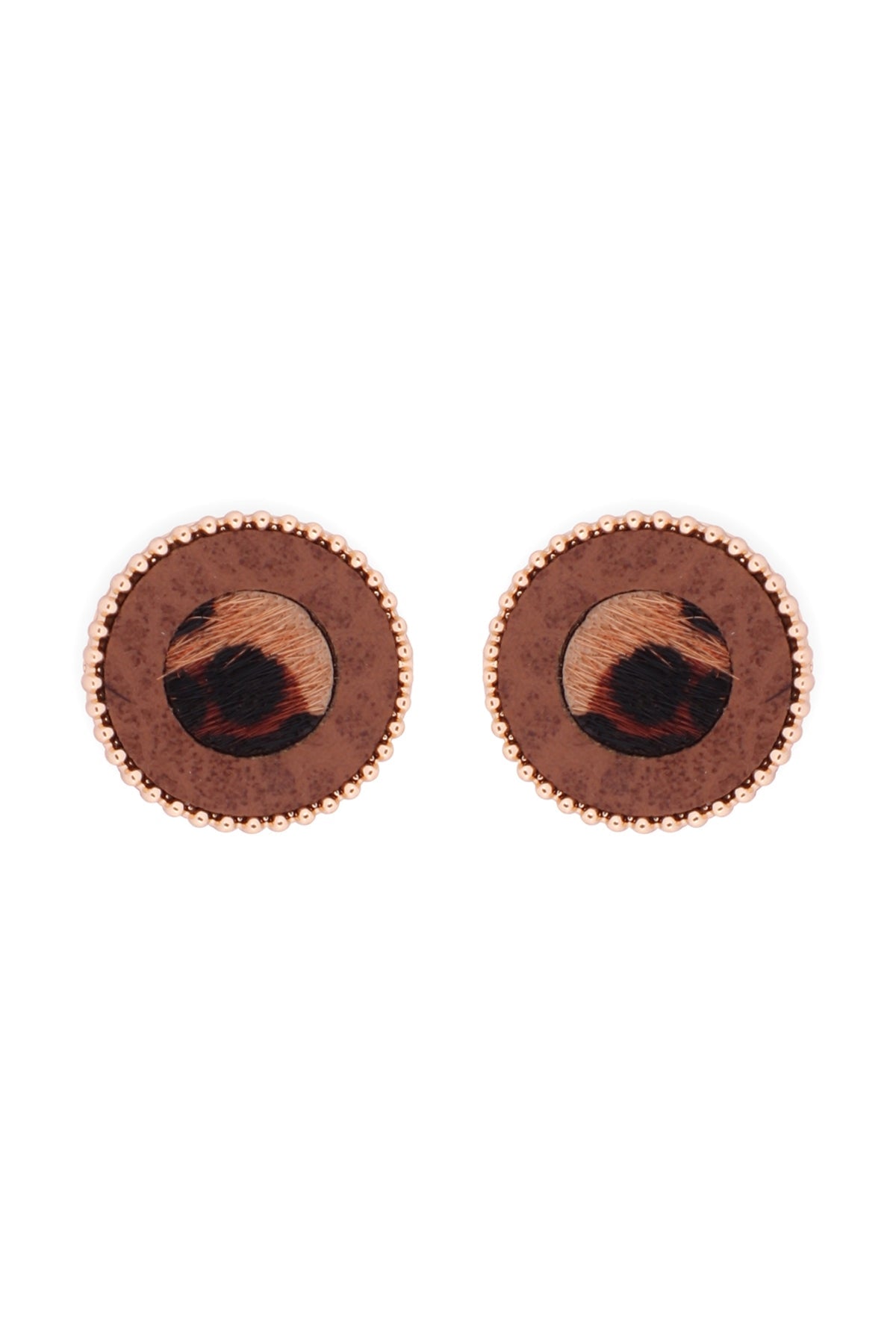 ANIMAL PRINT LEATHER ROUND TWO TONE POST EARRINGS