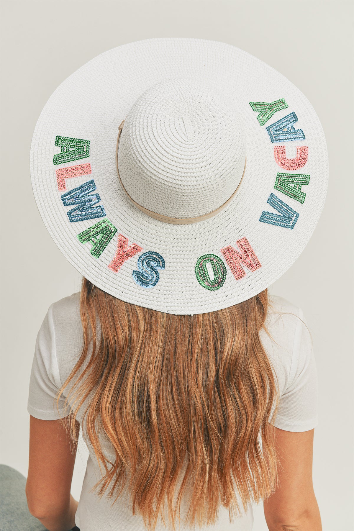 SEQUIN LETTER ALWAYS ON VACAY FLOPPY HAT