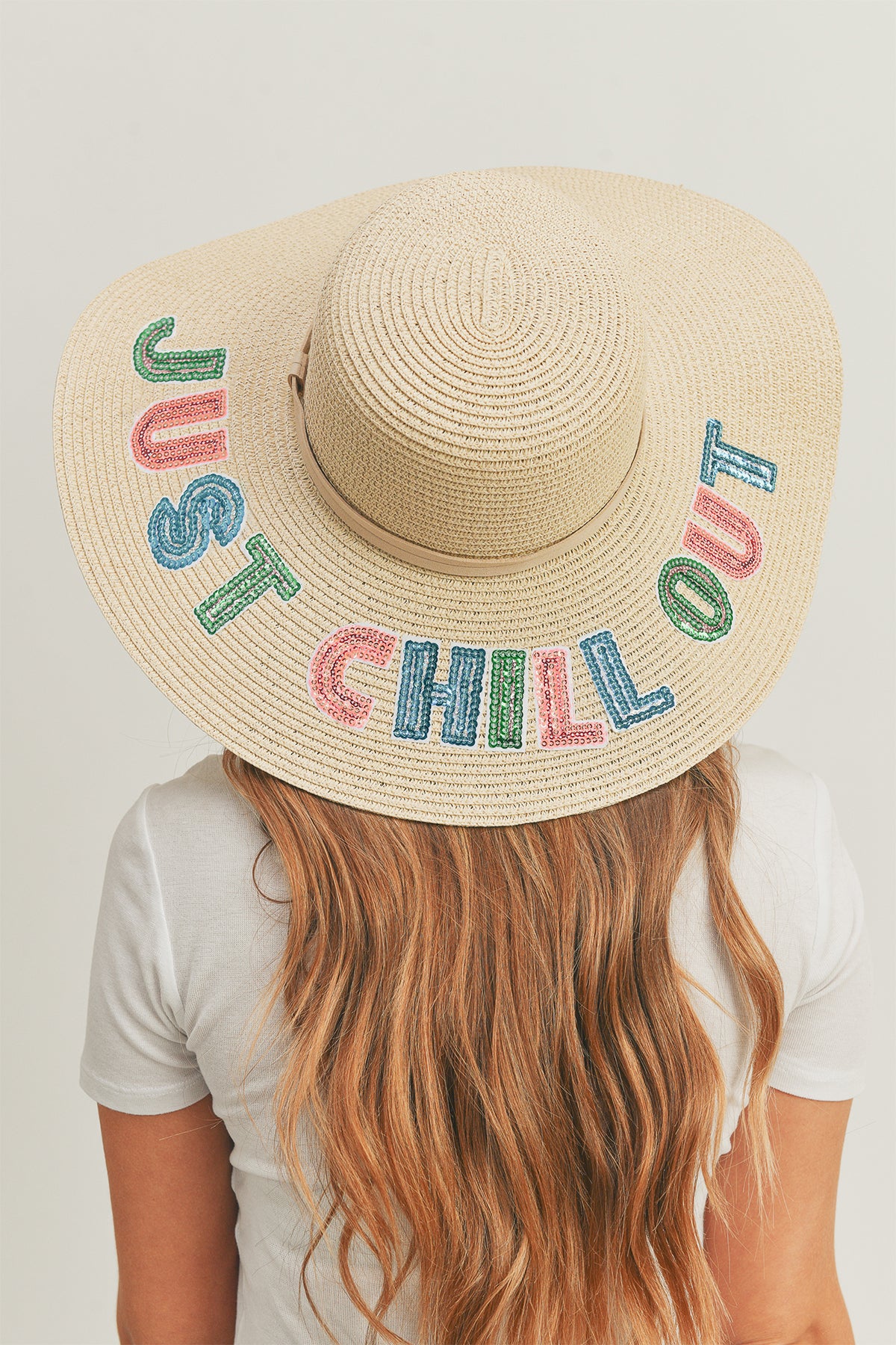 SEQUIN LETTER JUST CHILL OUT FLOPPY HAT
