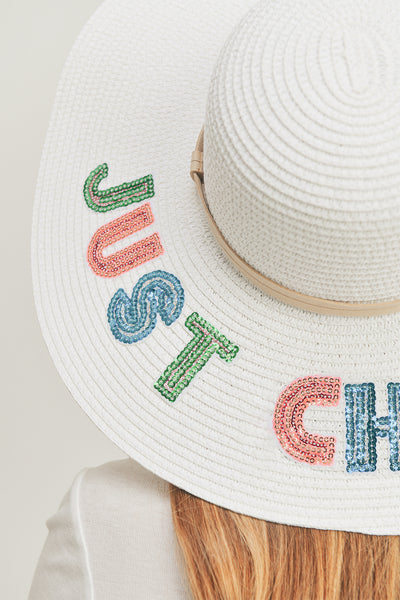 SEQUIN LETTER JUST CHILL OUT FLOPPY HAT