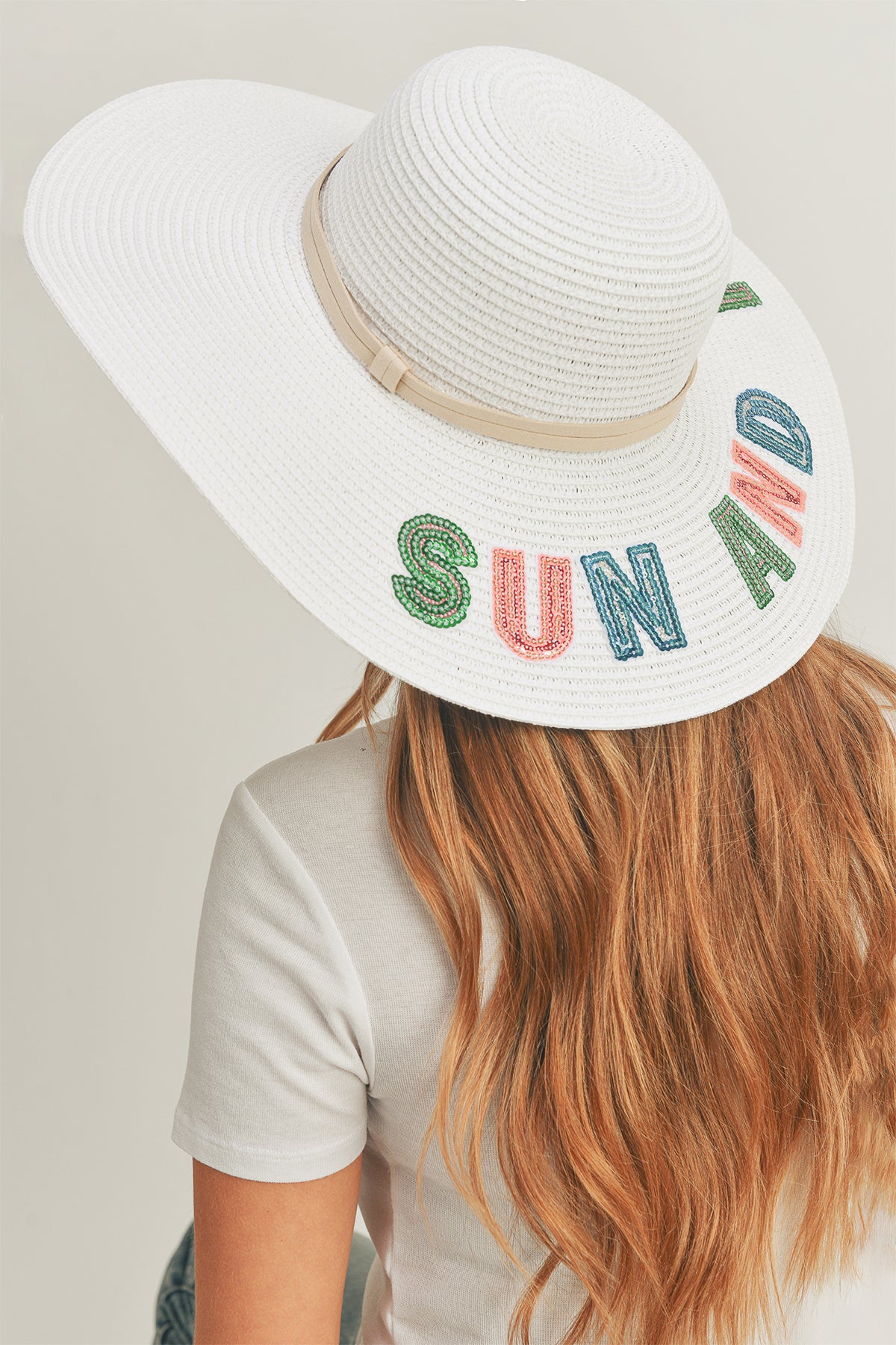 SEQUIN LETTER SUN AND FUN FLOPPY HAT