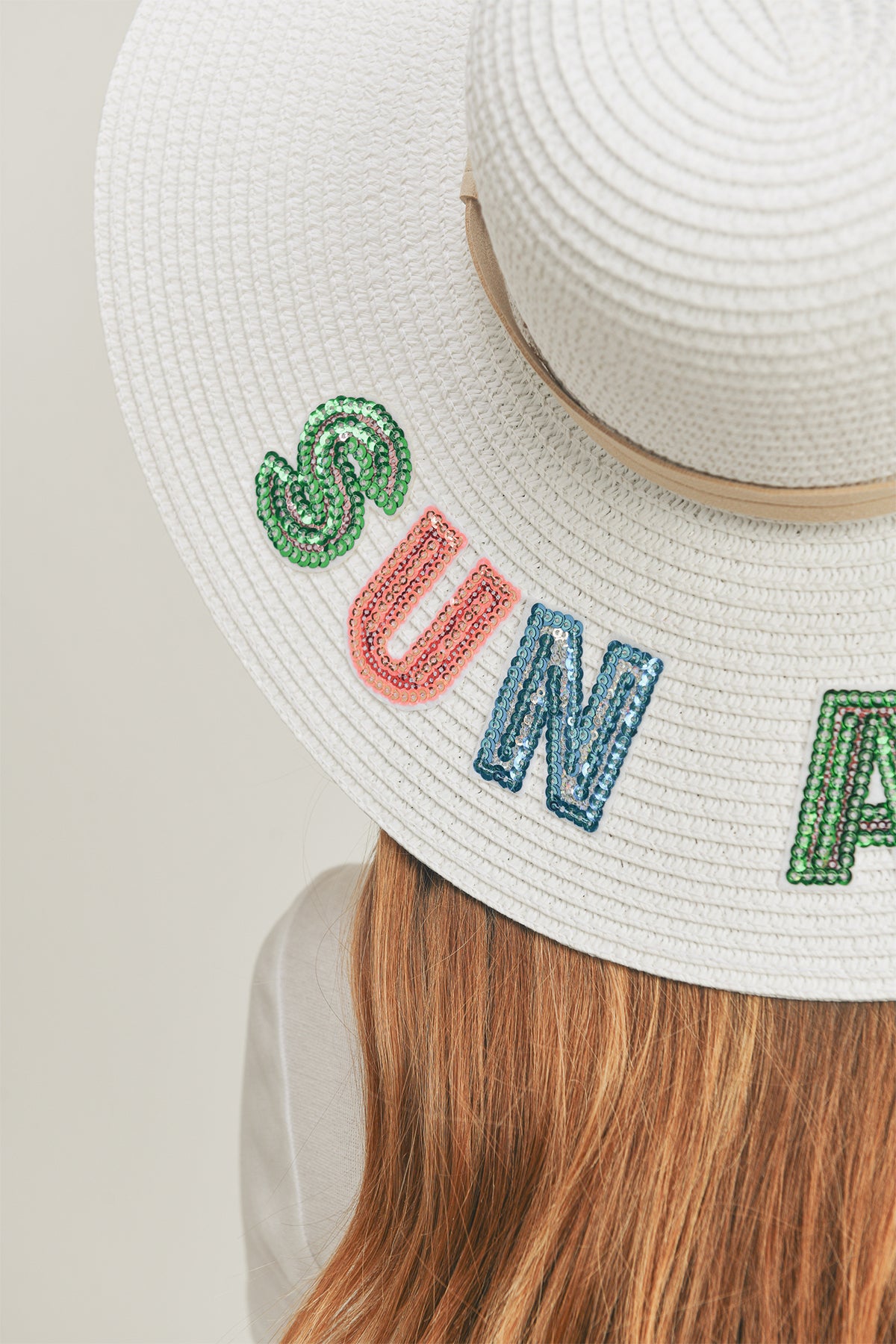SEQUIN LETTER SUN AND FUN FLOPPY HAT