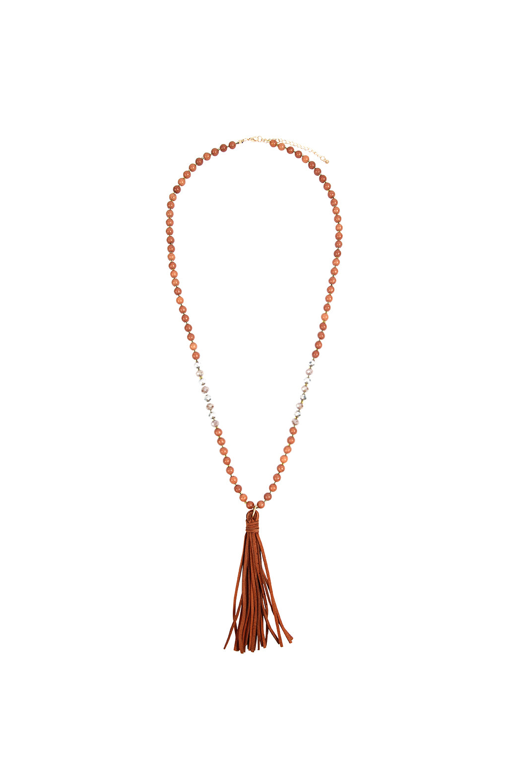 BEADED NECKLACE WITH LEATHER TASSEL/6PCS