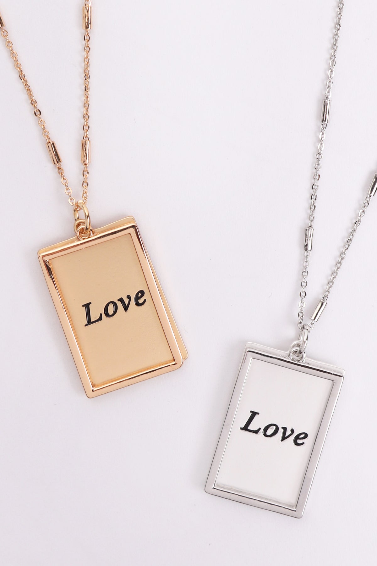 LOVE ETCHED BRASS BOX PENDANT NECKLACE