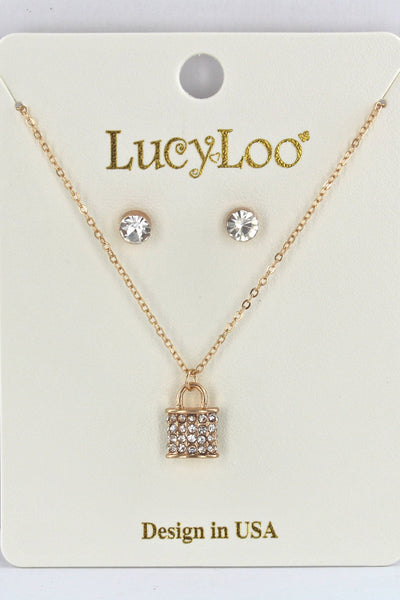 GOLD LOCK PENDANT WITH STUD EARRINGS SET/3SETS