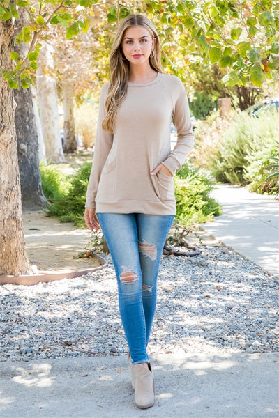 PLUS SIZE ROUND NECK LONG SLEEVE FRONT POCKET PULLOVER-3-2-1