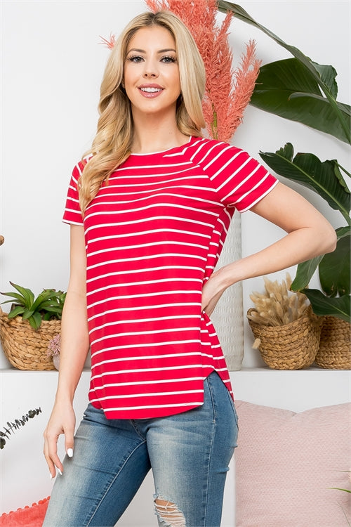 PPT21355- SHORT SLEEVE STRIPES ROUND NECK TOP-1-2-2-2 (NOW $4.75 ONLY!)