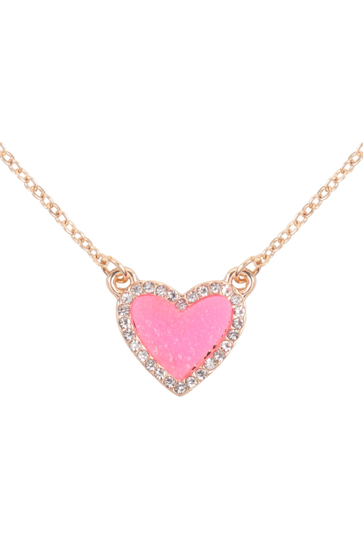 VALENTINE HEART DRUZY WITH RHINESTONE PENDANT NECKLACE AND EARRING SET