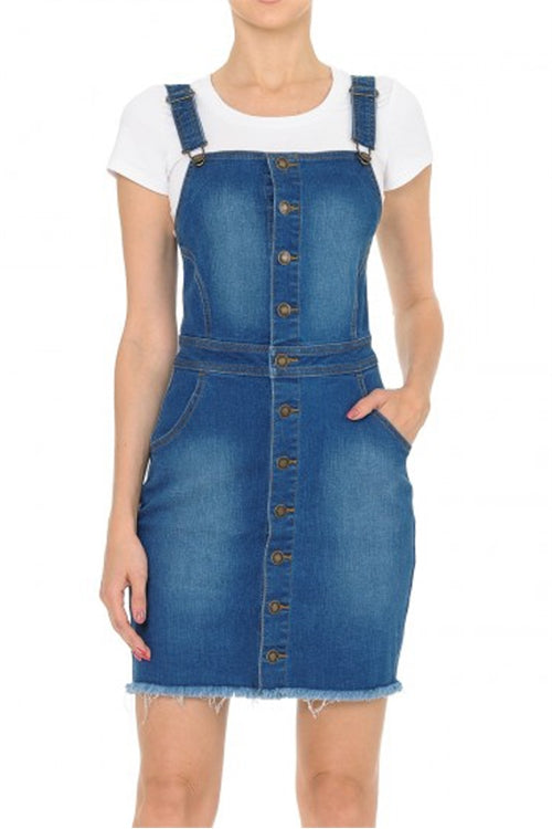 EXPOSED BUTTON-FRONT DENIM DRESS-2-2-2