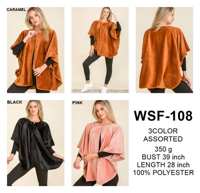 OPEN FRONT PONCHO 3 ASSORTED COLORS/6PCS (NOW $13.50 ONLY!)