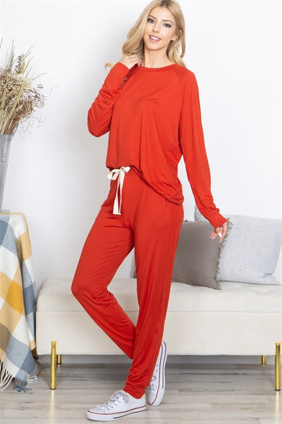 SOLID LONG SLEEVE TOP AND JOGGERS SET WITH SELF TIE-1-2-2-2