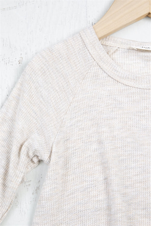 KIDS THERMAL KNIT QUARTER SLEEVE TOP- OATMEAL 1-1-1-1-1-1-1-1 (NOW $5.50 ONLY!)