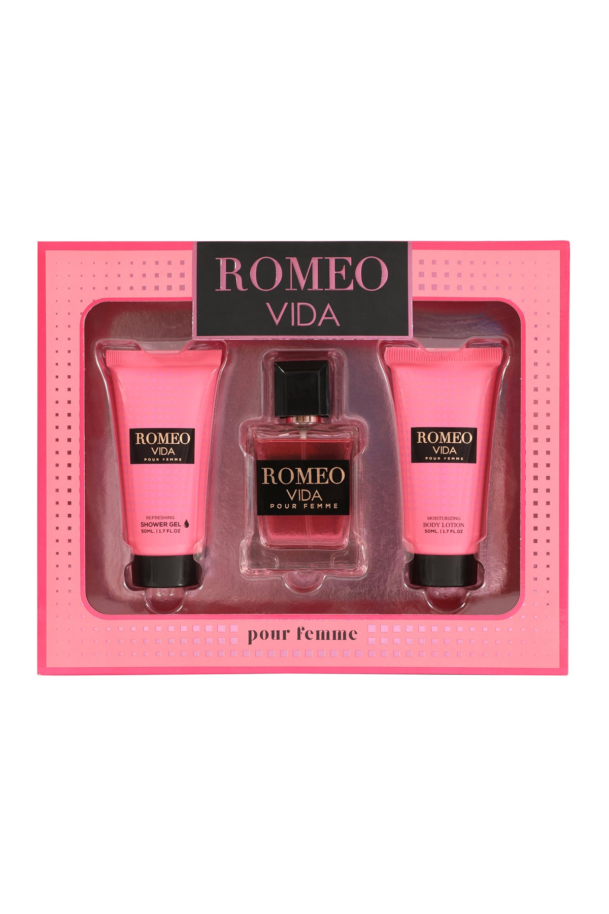 ROMEO VIDA SHOWER GEL, SPRAY PERFUME EAU DE PARFUM, BODY LOTION FOR WOMEN 50ML/1.7FL.OZ/3 GIFT SET