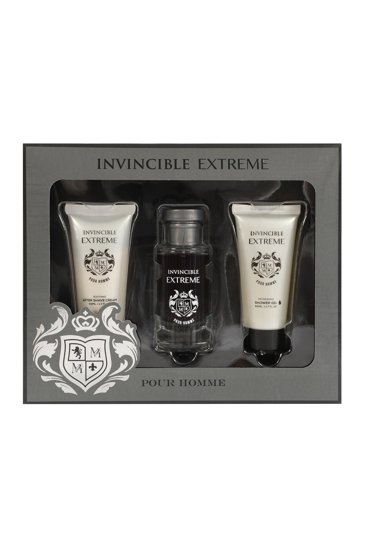 INVINCIBLE EXTREME AFTER SHAVE CREAM, SPRAY PERFUME EAU DE TOILETTE, SHOWER GEL FOR MEN 50ML/1.7FL.OZ/3 GIFT SET