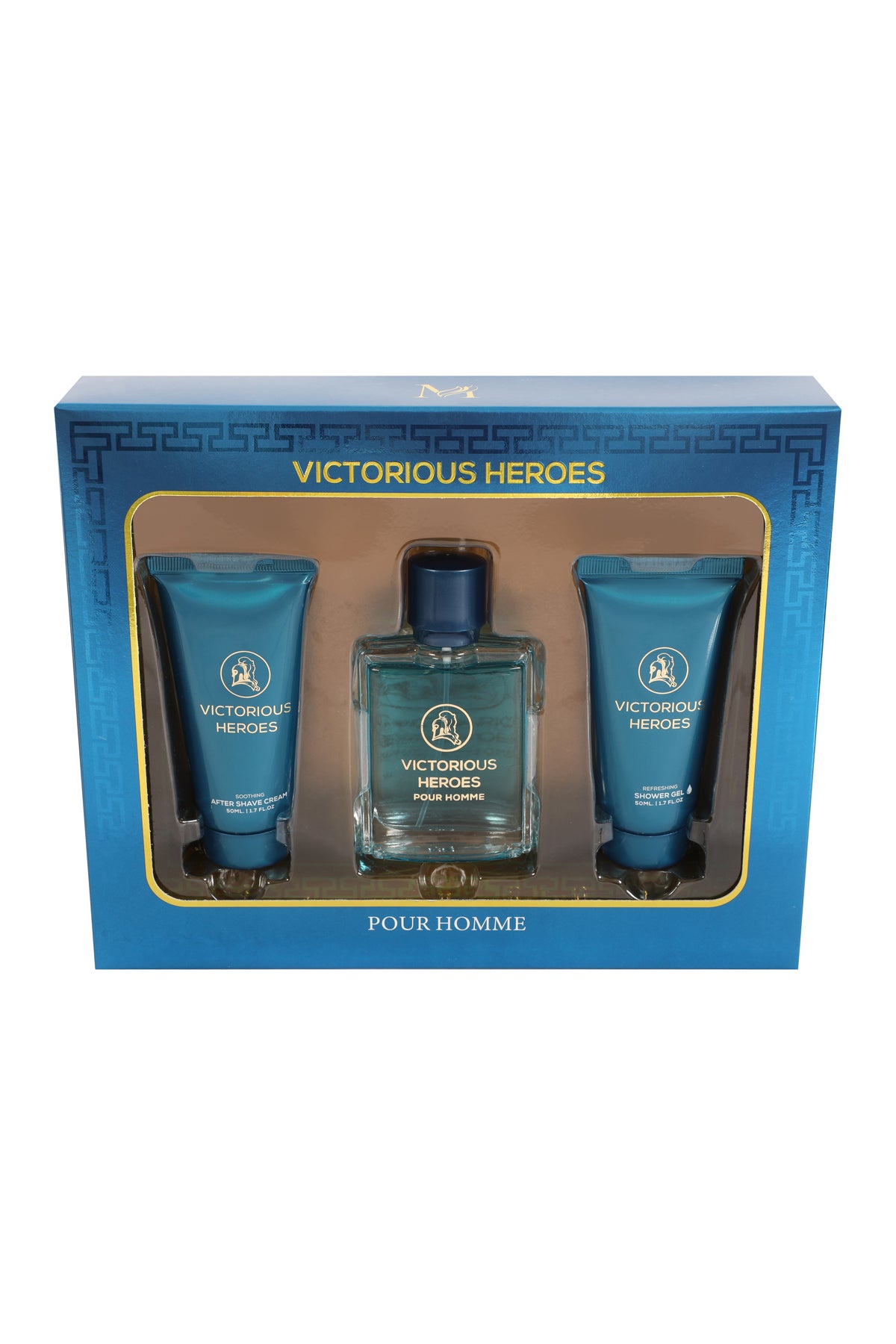 VICTORIOUS HEROES AFTER SHAVE CREAM, SPRAY PERFUME EAU DE TOILETTE, SHOWER GEL FOR MEN 50ML/1.7FL.OZ/3 GIFT SET