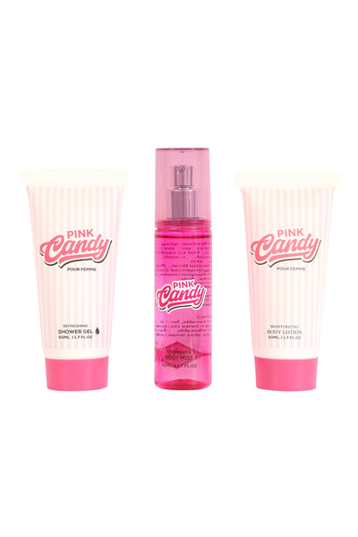 PINK CANDY REFRESHING SHOWER GEL, FRAGRANCE BODY MIST, MOISTURIZING BODY LOTION FOR WOMEN 50ML/1.7FL.OZ/3 GIFT SET POUCH