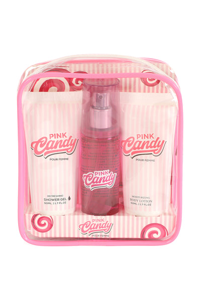 PINK CANDY REFRESHING SHOWER GEL, FRAGRANCE BODY MIST, MOISTURIZING BODY LOTION FOR WOMEN 50ML/1.7FL.OZ/3 GIFT SET POUCH