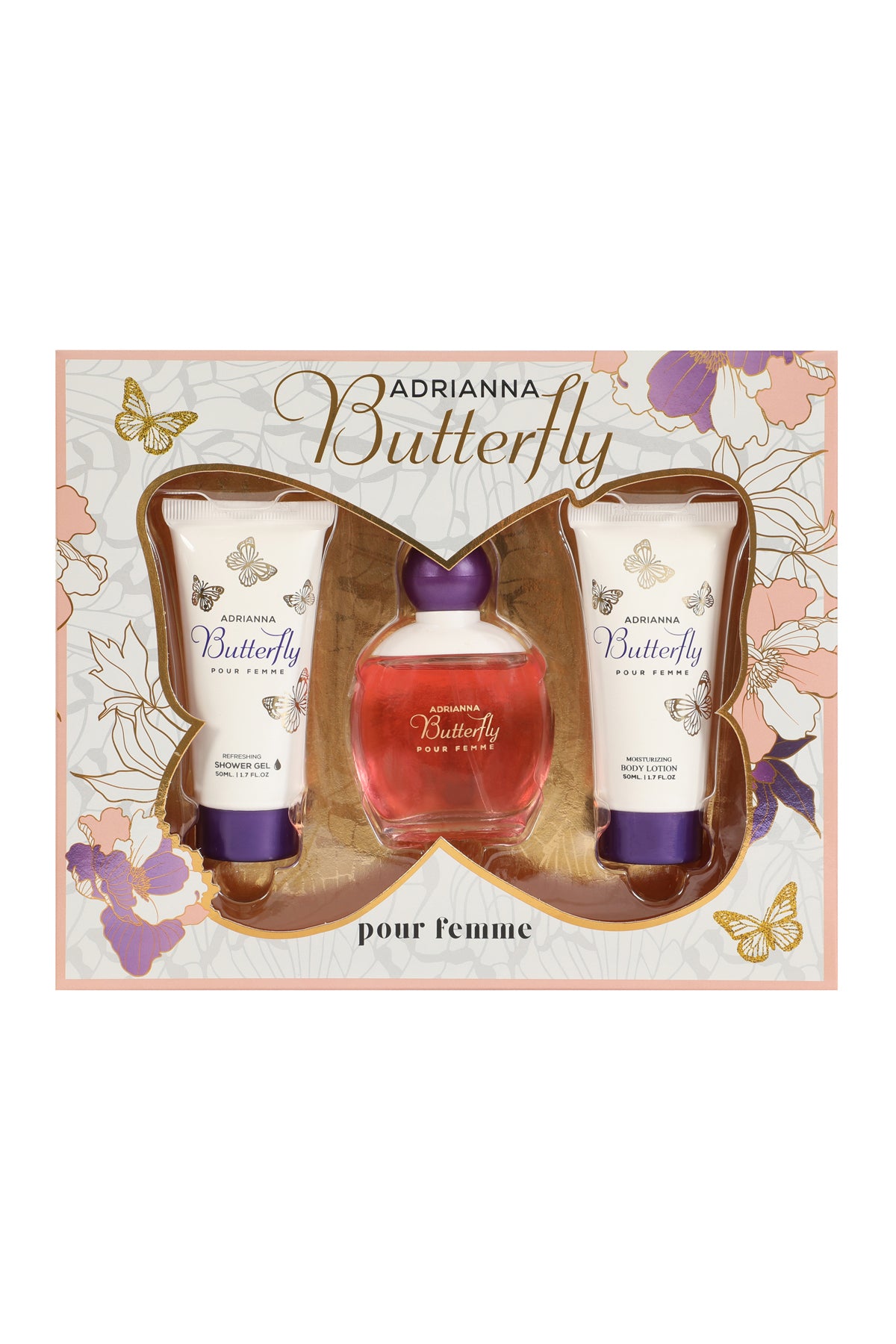 ADRIANNA BUTTERFLY SHOWER GEL, SPRAY PERFUME EAU DE PARFUM, BODY LOTION FOR WOMEN 50ML/1.7FL.OZ/3 GIFT SET