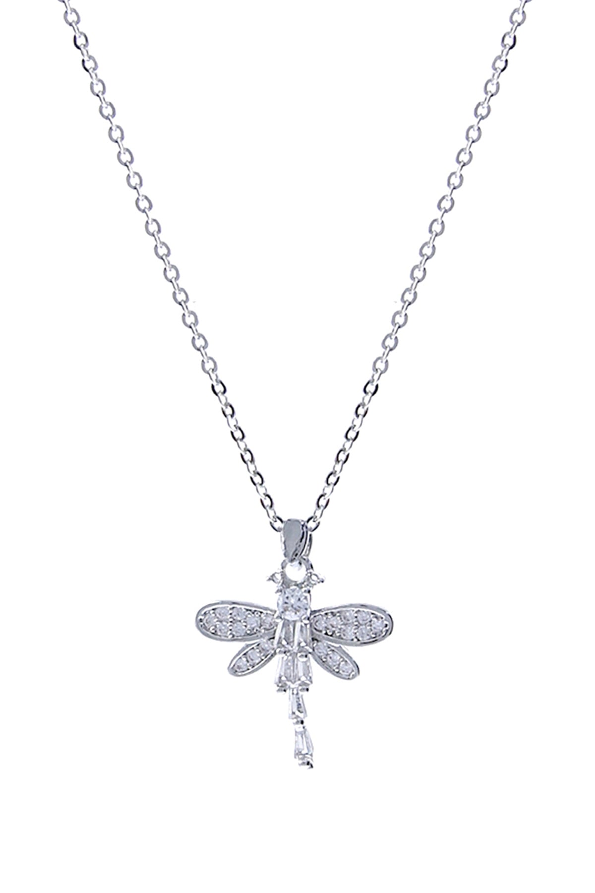 CUBIC ZIRCONIA DRAGONFLY PENDANT NECKLACE