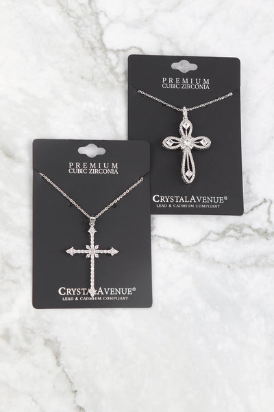 CUBIC ZIRCONIA CUT OUT CROSS PENDANT NECKLACE