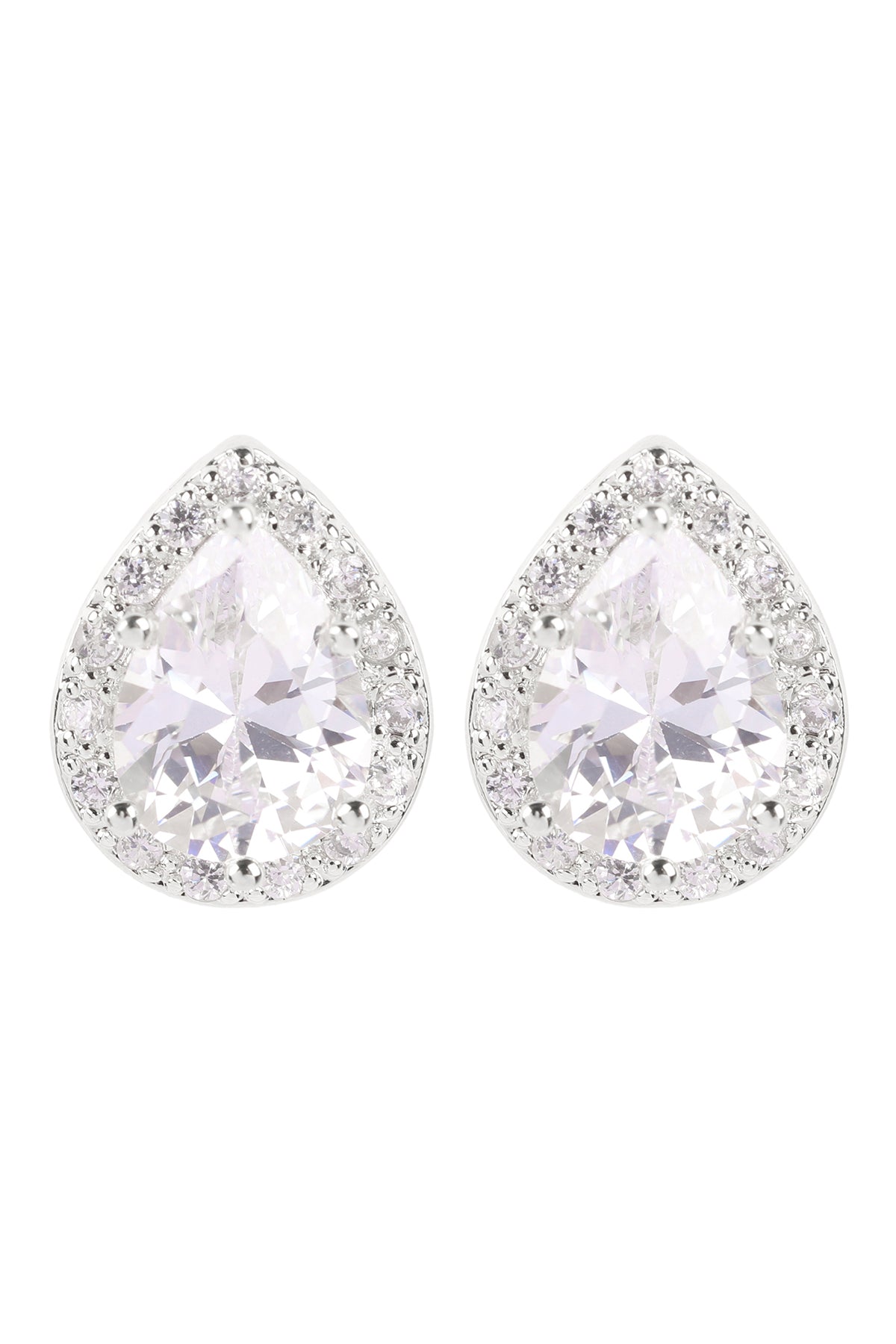 CUBIC ZIRCONIA TEARDROP HALO STUD EARRINGS