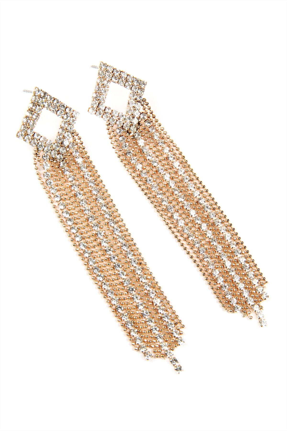 2 LINE RHINESTONE RHOMBUS FRINGE EARRINGS