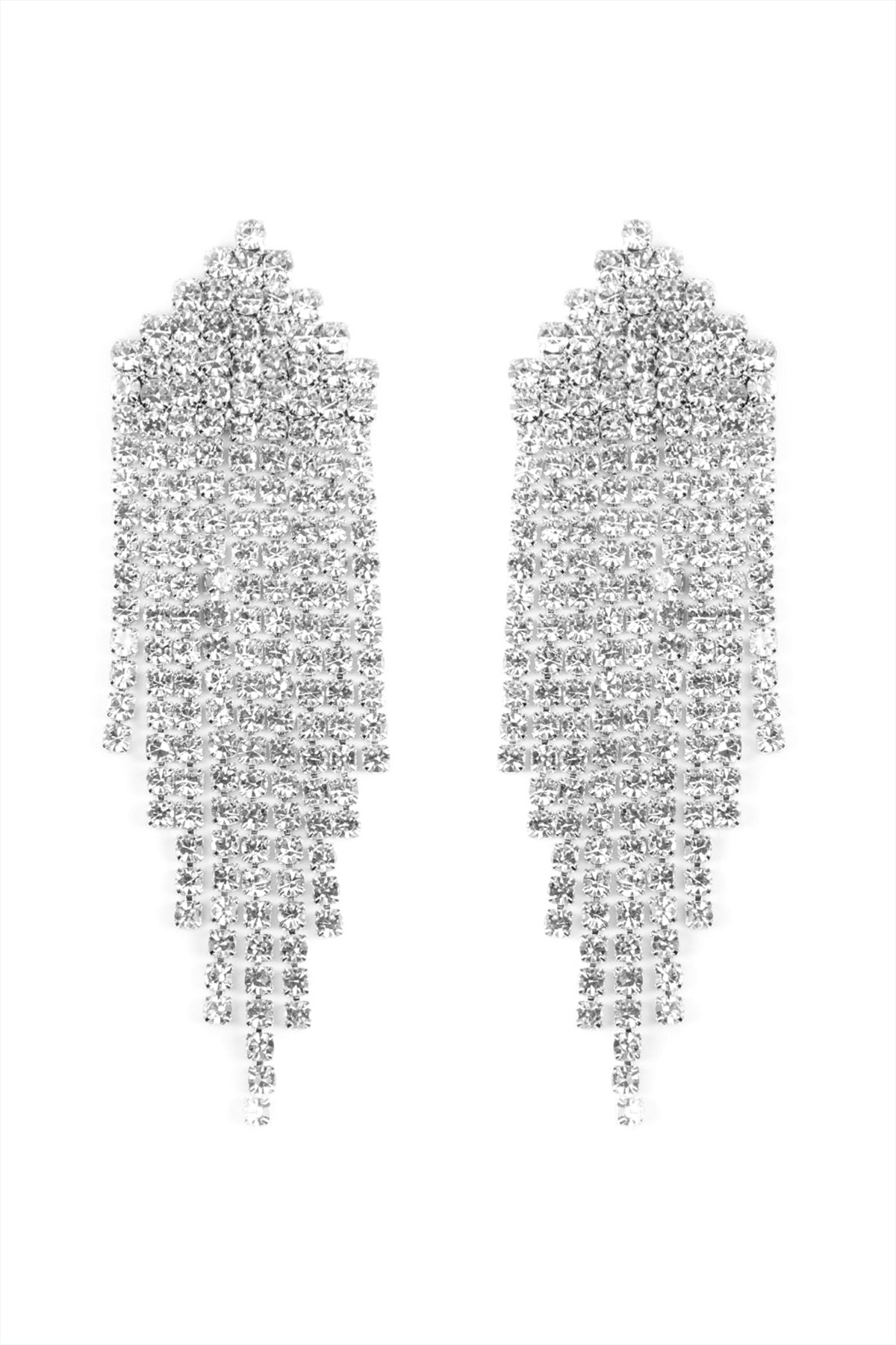 MULTI LINE RHINESTONE FRINGE POST EARRINGS