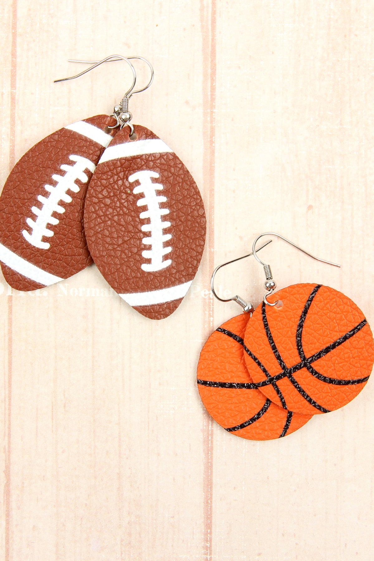 BASKETBALL LEATHER FISH HOOK EARRING