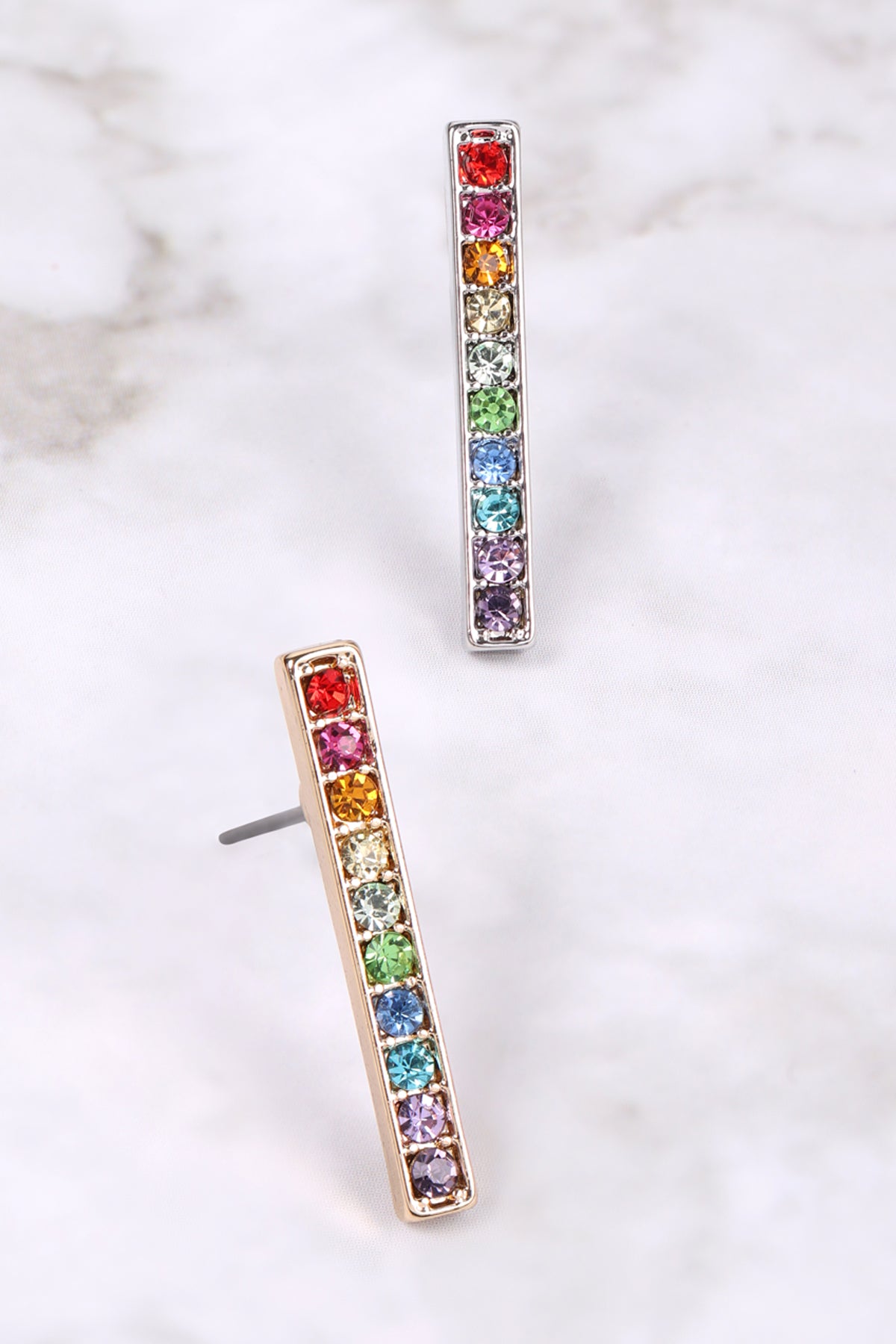 RAINBOW BAR SHAPE RHINESTONE EARRINGS