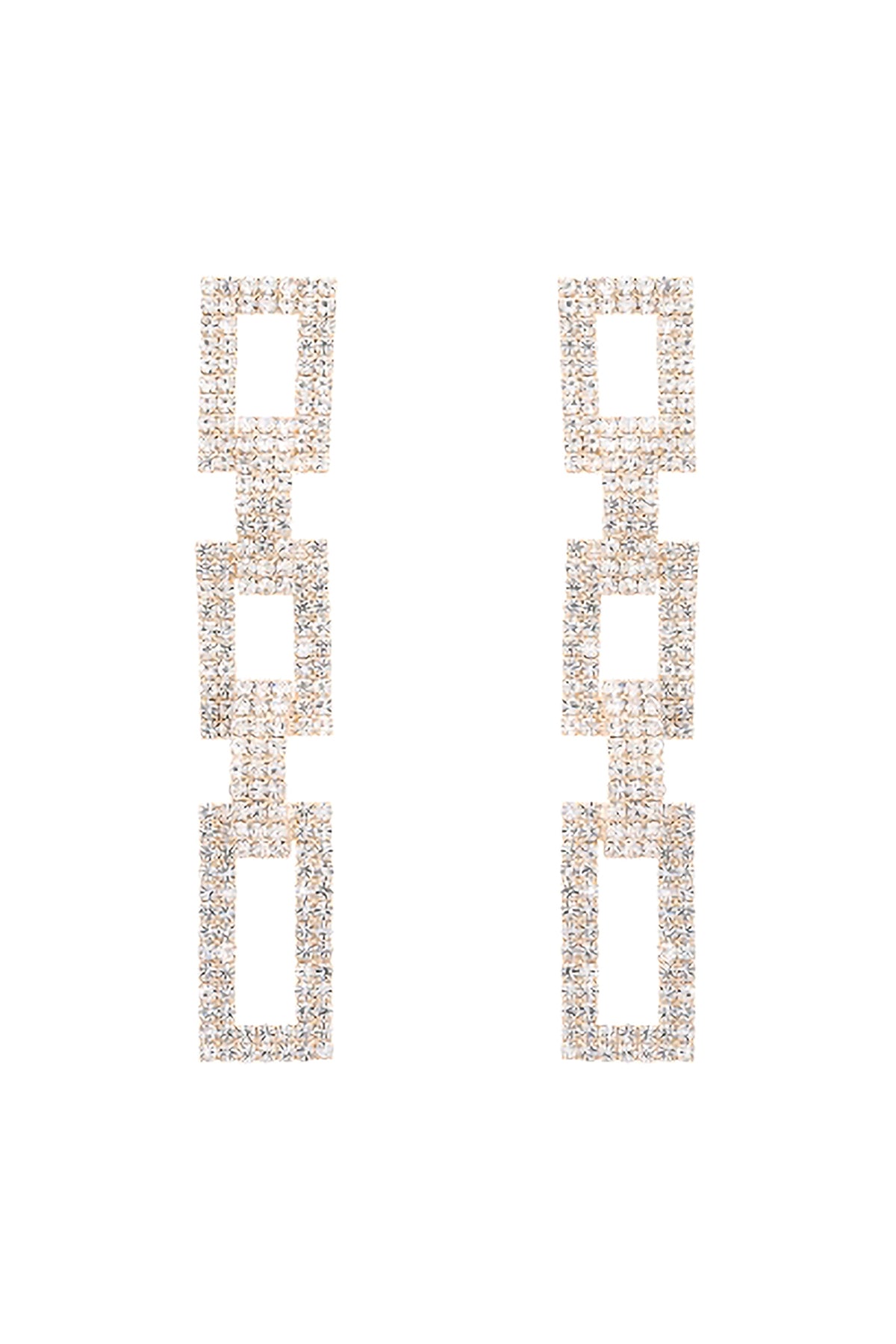 RHINESTONE PAVE RECTANGLE CHAIN LINK POST EARRINGS