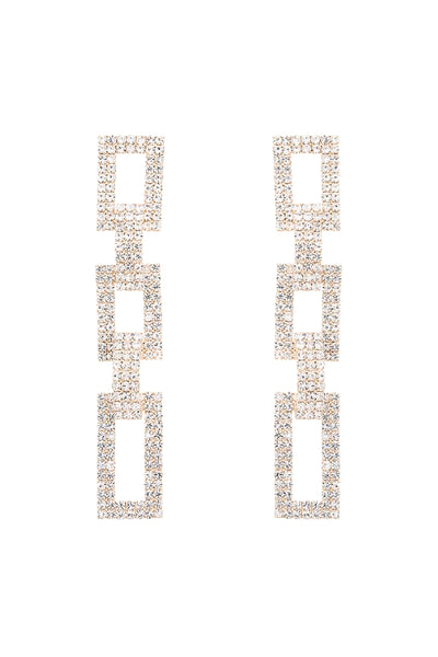 RHINESTONE PAVE RECTANGLE CHAIN LINK POST EARRINGS