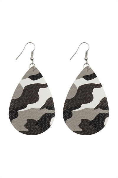 CAMOUFLAGE PRINTED TEARDROP HOOK EARRINGS