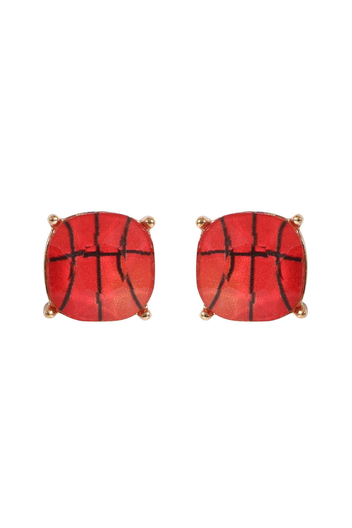 SPORTS CUSHION CUT BASKETBALL STUD EARRINGS