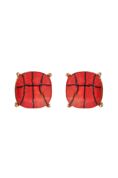 SPORTS CUSHION CUT BASKETBALL STUD EARRINGS