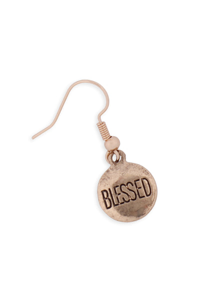 "BLESSED" WORD ROUND FISH HOOK EARINGS