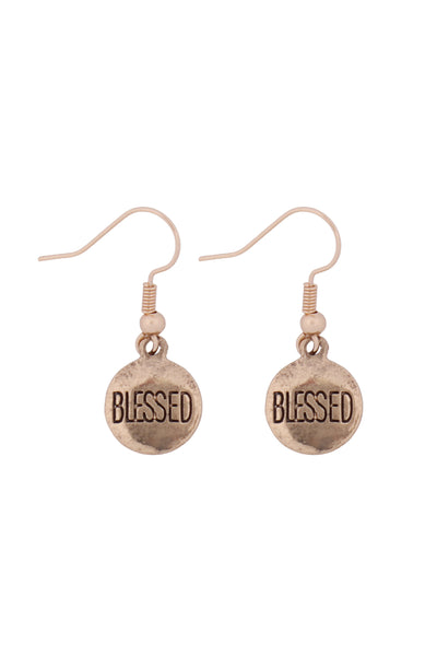 "BLESSED" WORD ROUND FISH HOOK EARINGS