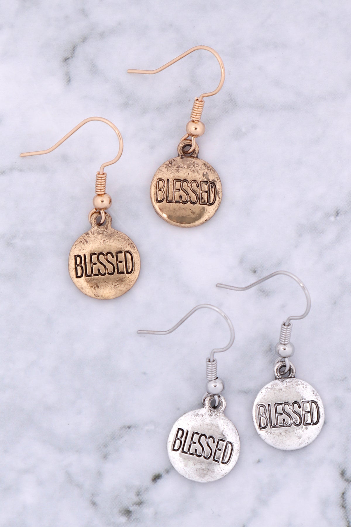 "BLESSED" WORD ROUND FISH HOOK EARINGS