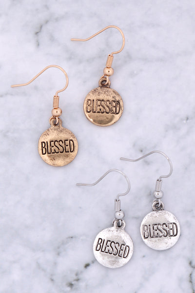 "BLESSED" WORD ROUND FISH HOOK EARINGS