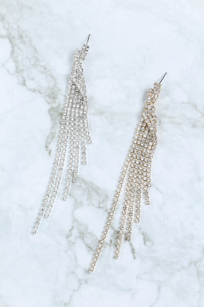 RHINESTONE WING TASSEL DROP EARRINGS