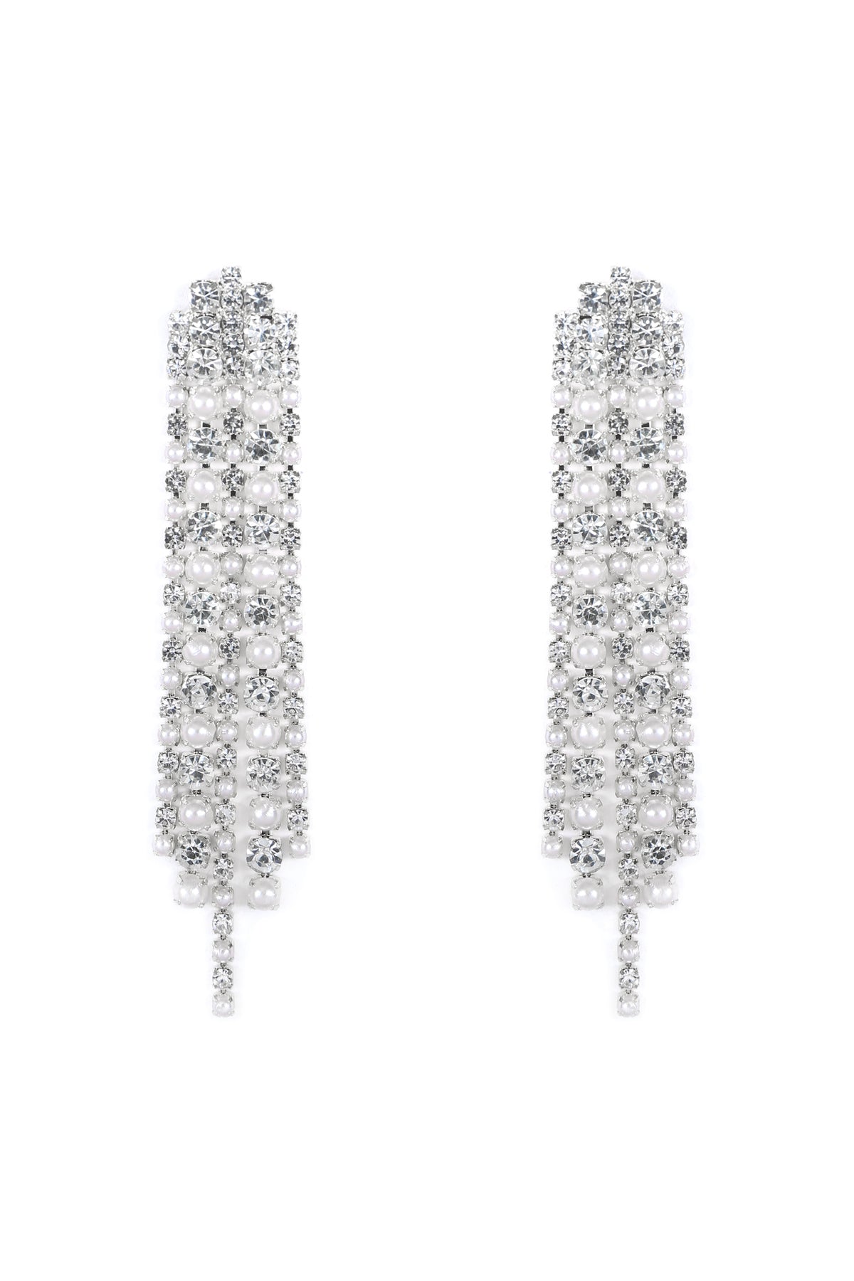 RHINESTONE PEARL 5 LINE DROP EARRINGS