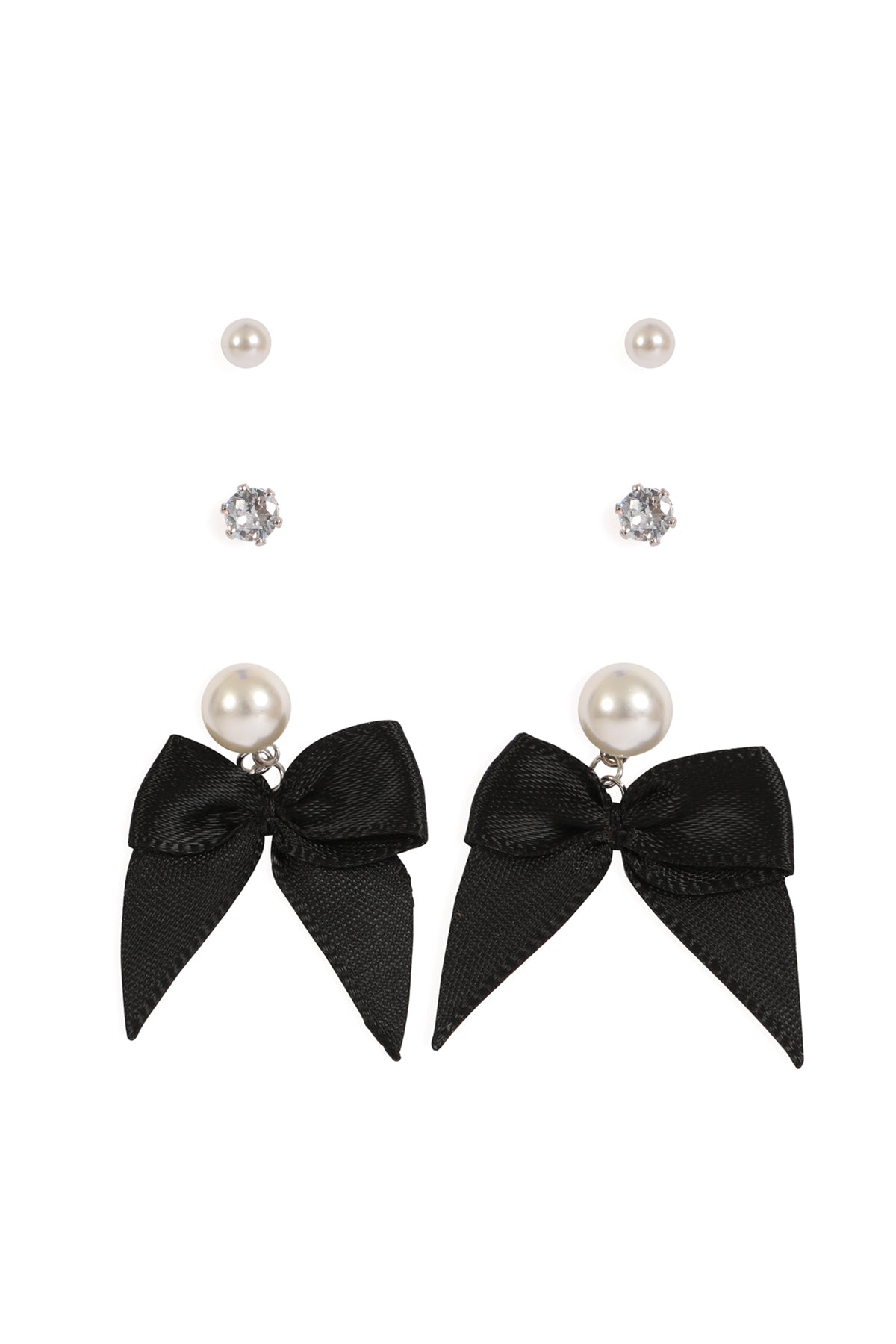 3 PAIR PEARL BOW EARRING SET