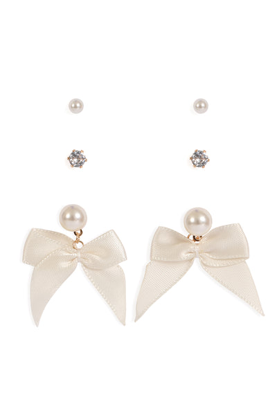 3 PAIR PEARL BOW EARRING SET