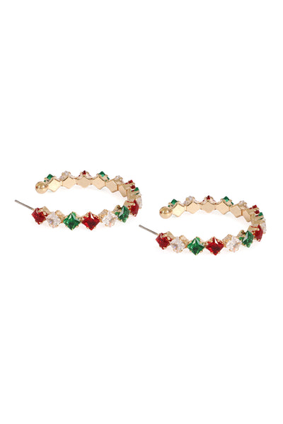 CUBIC ZIRCONIA X MAS HOOP EARRINGS