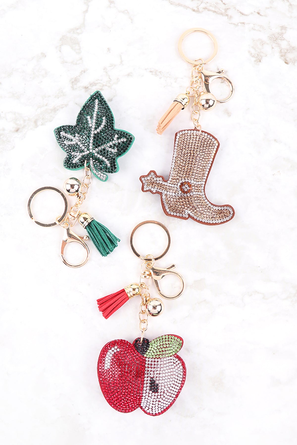 Apple Rhinestone Keychain RHINESTONE HALF CUT APPLE KEYCHAIN – MYS Wholesale